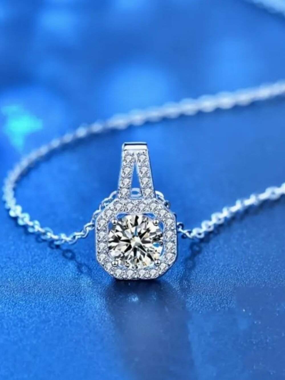 925 Silver Princess 1 ct Square Moissanite Pendant Necklace